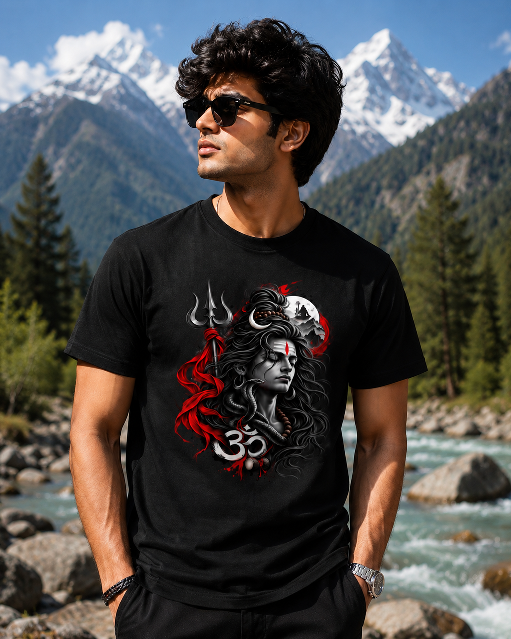 Mahadev Premium Black Crew T-Shirt