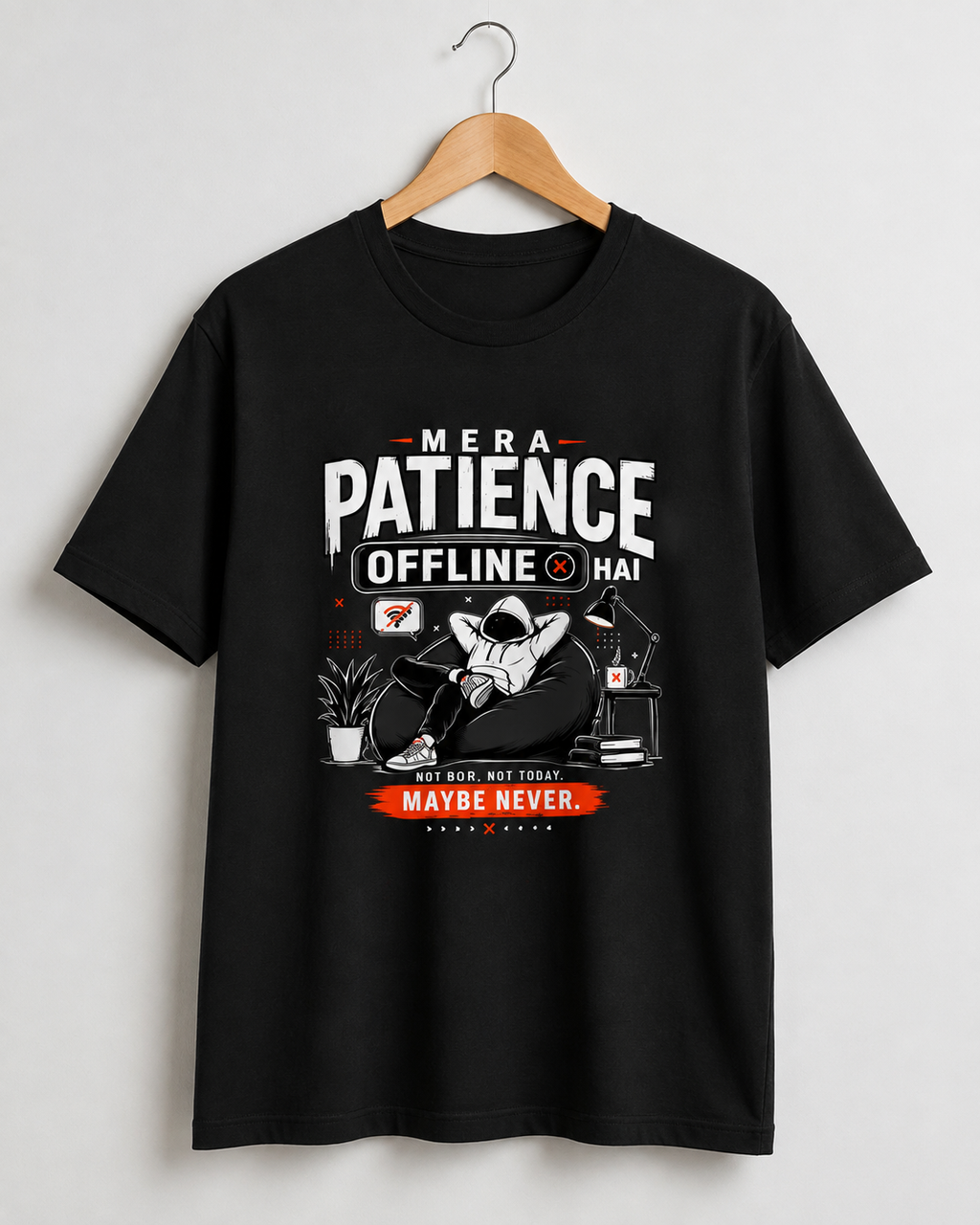 Mera Patience Offline Hai  Black T-shirt Front Design